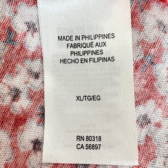 Lucky Brand Womens Knit Top XL Red White Floral Print Scoop Neck Cotton Modal - Picture 5 of 7